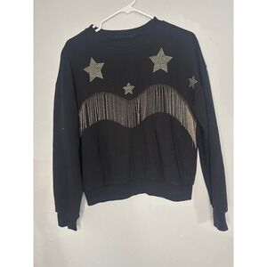 Black‎ Sweatshirt Star Fringe Embellished Pullover Casual Top